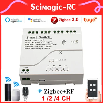1/2/4-канален умен ключа за лампата ZigBee 3.0.Управление чрез Sasha Wifi и 433 Mhz RF. Светлинно реле 7-32 В 220 Работи с Алекса Google Home