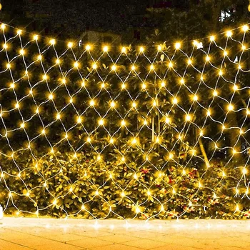 1,5X1,5 М 3X2 М Led Окото Светло Розово/Лилаво Открит Коледен Мрежест Светлинна Завеса Страхотна Струнен Лампа За Парти, на Празничния Интериор, Венец