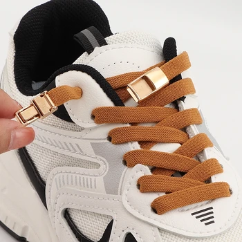 1 чифт Еластични Връзки За Обувки Плосък Точната организация Връзки Без Вратовръзка, Метална ключалката за заключване Удобна Мързелива Обувки чрез шнурове За Маратонки