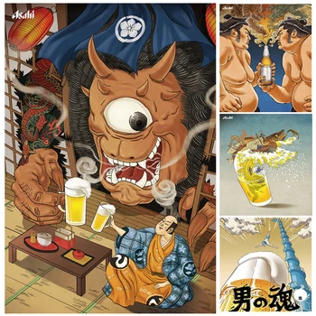 10шт Плакат с бира в японски ресторант Izakaya, декоративна живопис, плакат от фотохартия (без лепило)