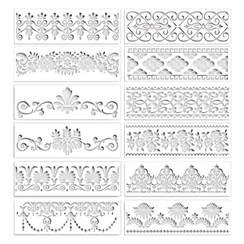 12шт Шаблони С Цветен Кант, Шаблони Мандала, за Многократна употреба Шаблони За Рисуване, Изрязан Шаблон За DIY Занаятите, 12 X 3,9 Инча