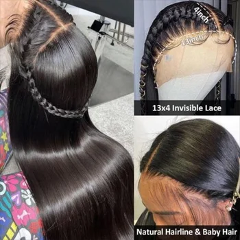 13x4 Директни HD Прозрачни дантелени перуки следа от човешка коса Бразилски директни перуки със затварянето на шнурком 4x4 за жени от човешка коса
