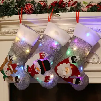 1бр Чудесен Коледен Отглеждане Блестящ Коледен Орнамент С Осветление Светещи Коледни Чорапи Нежна Висулка Коледен Декор