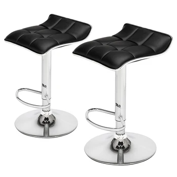 2 елемента Стол от изкуствена кожа с мека квадратна дъска с Извити крак Десертни бар столове Столове, Регулируеми Черни