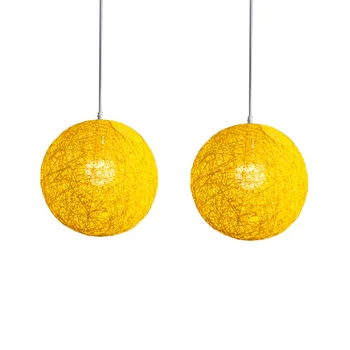 2 Жълти шаровидных полилеи, изработени от бамбук, ратан и коноп, индивидуалното творчество, сферична лампа от ратан