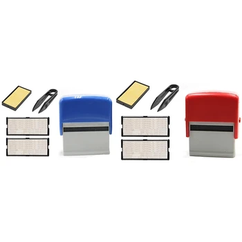 2 комплект самозалепващи печати, направени със собствените си ръце, гумен печат, за печат на името на фирмата, номера, адреси с набор от пинцетов, синьо и червено