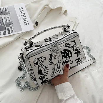 2023, Луксозни дизайнерски дамски кожени чанти и портмонета, дамски чанти през рамо за жени, дамски чанти с графити, чанти през рамо, женствена чанта