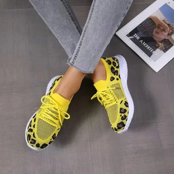 2023 на Пролетта и лятото новата модерна дишаща вулканизированная обувки с леопардовым принтом, дамски ежедневни градинска спортни обувки с кръстосано деколте