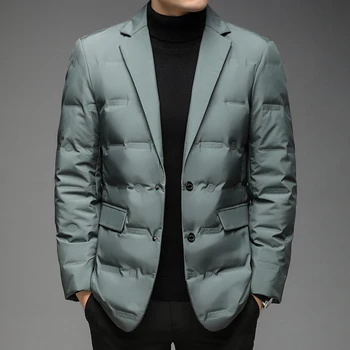 2023 - Новата мъжка мода, джентълменско тенденция, ежедневни однотонная бизнес Корейската версия, бяла пуховик, топъл студен кратък блейзър