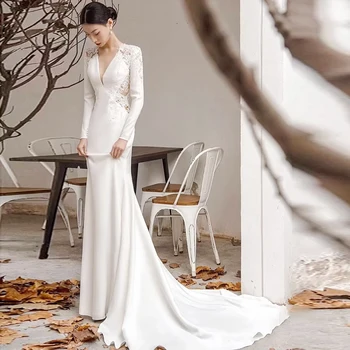 2024 Атласное сватбена рокля впечатлява със своя бохемски стил 