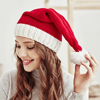 2024 Вязаная шапка на Дядо Коледа за родителите и детето, прекрасна коледна топла шапка за новогодишната парти, подарък за деца, декор шапки на Дядо Коледа