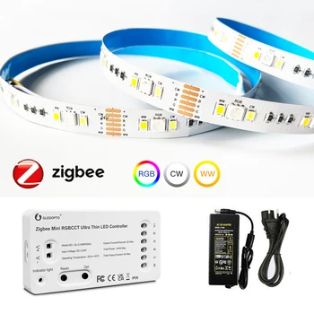 20M Mini Zigbee 3.0 RGBCW Led Лента 24V 5M, 10M RGB + CCT Гъвкаво Затемняемое Осветление стая Декор Power Пълен Комплект за Алекса Google Home
