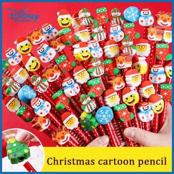 20pcs Коледен Cartoony молив Hb с ластик Коледен подарък за детска градина Творчески ученически пособия Kawaii Студентски канцеларски материали