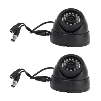 2x Черна камера за видео наблюдение PAL 1/3 инча CMOS 700TVL 24 LED IR Cut 3.6 Мм Вътрешна куполна камера за видеонаблюдение