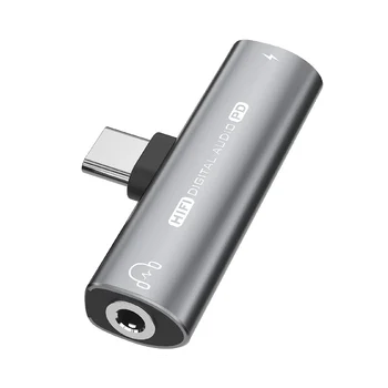 2в1 USB Type-C USB C /3.5 мм Адаптер За слушалки КПР За Слушалки Аудио Конвертор 32 Бита/384 khz Цифров декодер PD27W Сив