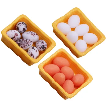 3 Комплект мини-домашни яйца Миниатюрни изкуствени яйца Малка кошница за съхранение на яйца