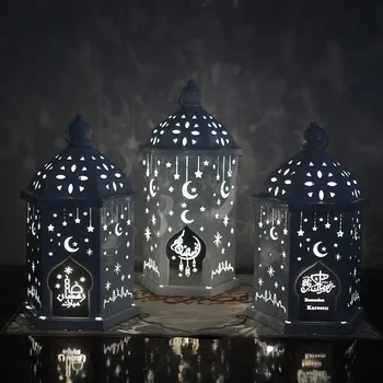 30 СМ Рамадан iron led фенер Eid Ramadan Бели Шестоъгълни Вятърна фенер в стил от близкия изток