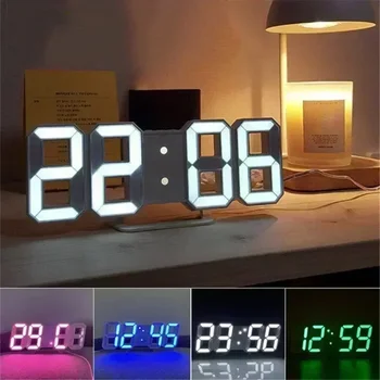 3D Дигитални стенни часовници Украса за дома Блясък Нощен режим Регулируеми Електронни часовници Хол Led часовници Декор Часовници Градина