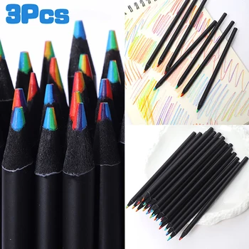 3шт Черно дъгата молив, семицветная дръжка, Канцеларски материали, инструменти за рисуване на графити, Офис и ученически пособия