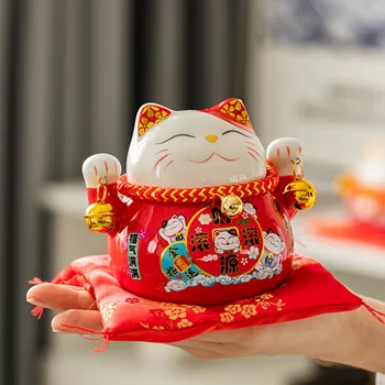 4,5-инчов щастлив котка творческа керамично декорация на дома, малка щастливата котка на прасенце касичка украса на колата украса на масата
