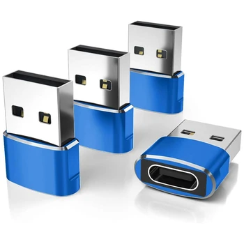4 комплекта адаптер USB C Женски-USB мъжки, преобразувател на мощност на кабела на зарядното устройство Type C На A. син