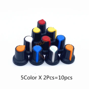 5 Цвята X 2 елемента 10 бр Диаметър на отвора за вала 6 мм Пластмасови Резба, дръжки на потенциометъра с накаткой, капачки за дупки, за вала AG2 Жълт Оранжев Син