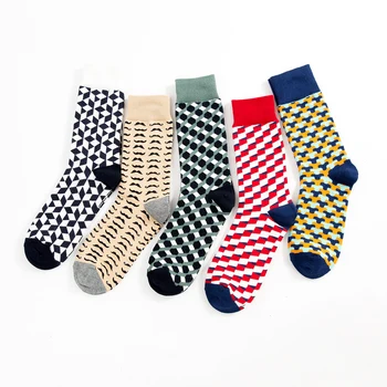 5 чифта цветни Модни мъжки памучни забавни чорапи ромбовидным модел Argyle триизмерна тръба геометрични ежедневни мъжки чорапи