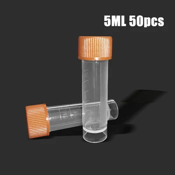 50 бр / пакет Пластмасова бутилка за реактиви с обем от 5 мл С силикагелевой шайба, градуированная лаборатория за пластмасова тръба фризера