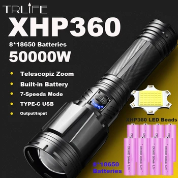 50000W на Най-Мощните Led Фенерче XHP360 USB Lanterna Long Shot Мащабируем Факел Водоустойчив Алуминиев Фенер с Мощност 20800 ма