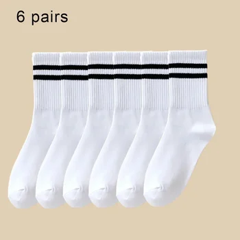 6 двойки Есенно-зимни женските чорапи със средна дължина, обикновена дишащи и удобни спортни мъжки и дамски чорапи, абсорбиращи потта