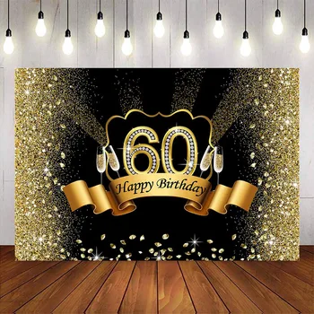 60-ия златен блясък честит рожден ден тематичен фон за парти, Шампанско, злато и диаманти на фона на рождения ден на поръчка