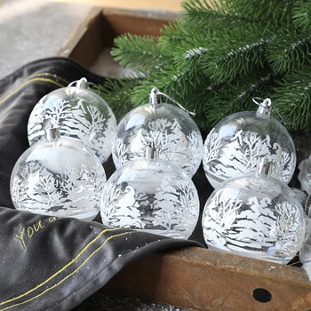6шт Прозрачни снежни коледни топки за Окачване За украса на Коледната елха Прозрачни дрънкулки Висящи украшения на Коледна украса