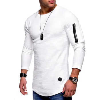 A2537 нова мъжка тениска пролетно-лятна тениска топ мъжки памучен тениска с дълъг ръкав за бодибилдинг сгъваема