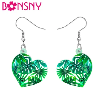 BONSNY, акрилни обеци в формата на листа-сърца, пролетно-летни декорации за растения, Сувенири за партита за жени, подаръци за момичета, декорации