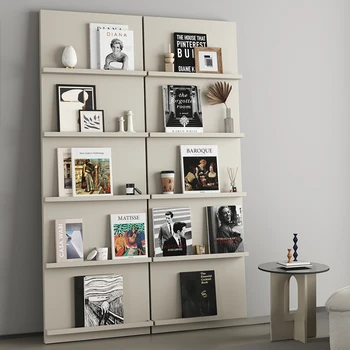 Bookshelf от масивно дърво в кремовом стил, многопластови стелажи за съхранение на художествени списания за знаменитости в Интернет, от пода до тавана