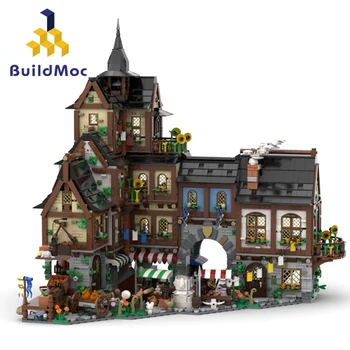 BuildMoc Набор от градивни елементи за дома в средновековния център на града, на Европейския ретро пазар, игра, тухли за замъка, играчки за деца, подарък за рожден Ден