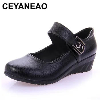 CEYANEAOWomen Танцови обувки за латино танго на танкетке, женски удобни джаз обувки на платформа, Удобни Кожени танцови обувки