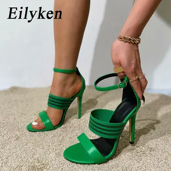 Eilyken, пикантен дамски сандали с каишка и катарама на ток, летни модни джапанки с отворени пръсти на тясна лента, обувки за партита и стриптийз