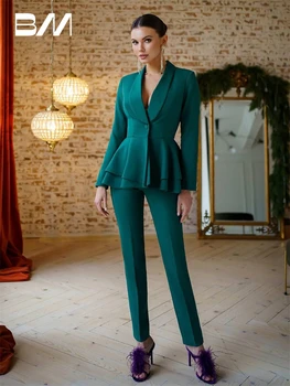 Emerald женски костюм-клеш от две части, сако, панталон, однотонное официална рокля за сватбени партита, Офис, бизнес облекло, плюс размер