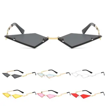 Fashion Слънчеви Очила с форма на Диамант Без Рамки за Жени И Мъже, Полигональные Велосипедни Слънчеви Очила В Метални Рамки, Рейв-Парти, за Хелоуин, Очила