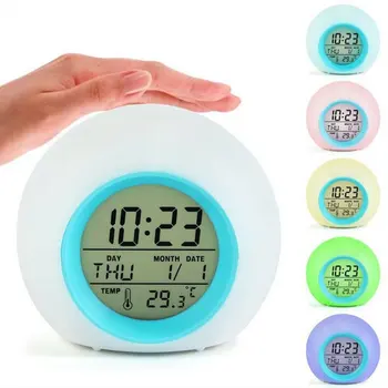 Hot Digital Alarm Clock 7-Цветно Нощно Осветление За Определяне На Температурата На Повторение На Детския Сън, Нощни Таймер За Събуждане На Естествен Звук На Алармата