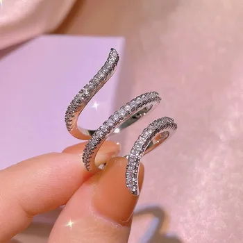 Huitan One Size Обернутое пръстен на пръста си, за жените в Сребърен цвят, Напълно Выложенное Лъскави Фианитами, Които Регулируеми пръстени, Ефектни бижута