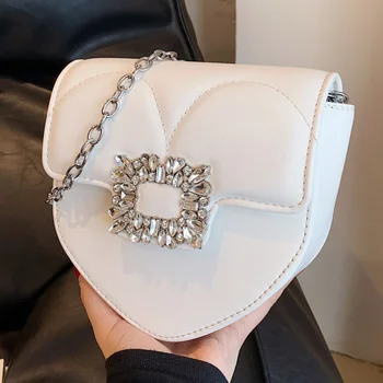 INS, Дамски официални чанти-клатчи с декорация във формата на кристали, дизайнерски дамски бели с Розово чанта през рамо, Женски малки чанти от изкуствена кожа