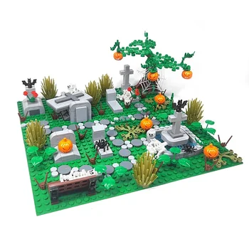 MOC, парчета Хелоуин, блокове с малки частици, за украса на сцена на Гробището с черепа-призрак, играчката 