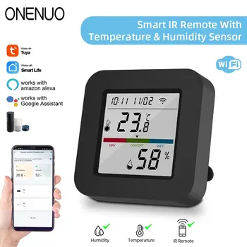 ONENUO Sasha WiFi IR Универсално дистанционно управление Сензор за температура и влажност на въздуха Управление на приложение Smart Life Работа с Алекса Google Home
