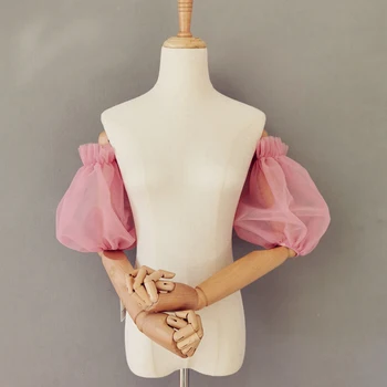 Pink Detachable Tulle Puff Sleeves Elegant Elbow Губим Style Wedding Accessories Gloves подвижни, буйни ръкави 2022
