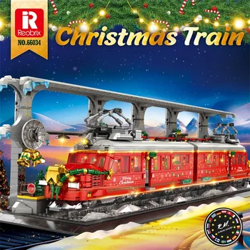 Reobrix 66034 Модел на Коледните влакове, серия железопътни пътища, играчки за изграждане на малки частици, Строителни блокове, детски празнични подаръци