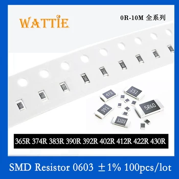 SMD резистор 0603 1% 365R 374R 383R 390R 392R 402R 412R 422R 430R 100 бр./лот микросхемные резистори 1/10 W 1,6 mm*0,8 мм