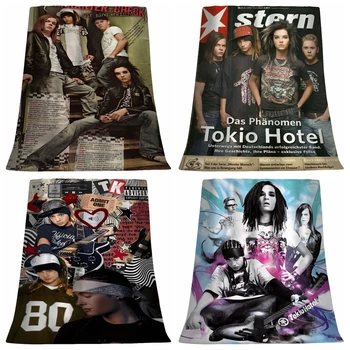 Tokio Hotel Рок-н-ролльная група, идол на 90-те години, колаж, в стил на творчество, меко и приятно одеяло фланелевое