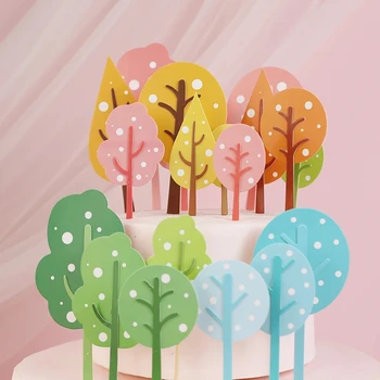 Topper за торта, знамена на дърво, Розово-зелени гори, украса за парти по случай рожден ден, работа на смени сладкиши, Аксесоари за торти, подаръци